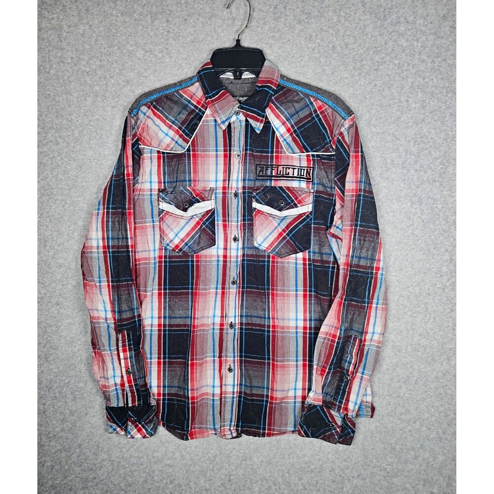 Affliction Black Premium Voyage Western Plaid Shirt Mens L Button Down Y2K Rock